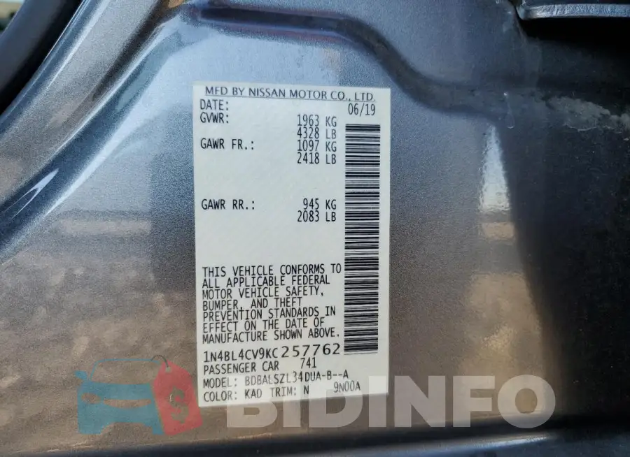1N4BL4CV9KC257762 Photo# 12