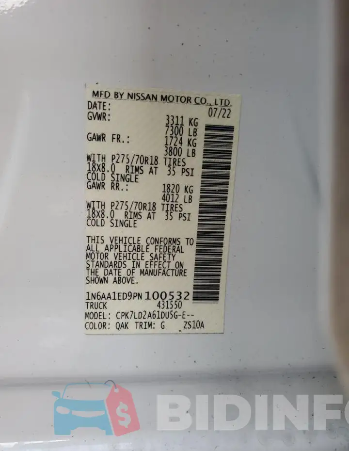 1N6AA1ED9PN100532 Photo# 13
