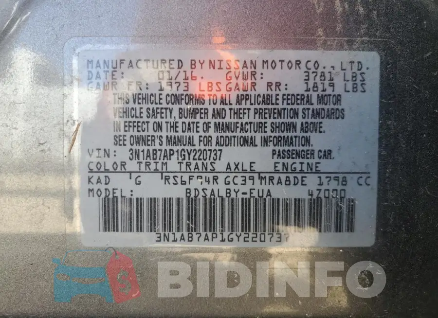 3N1AB7AP1GY220737 Photo# 13