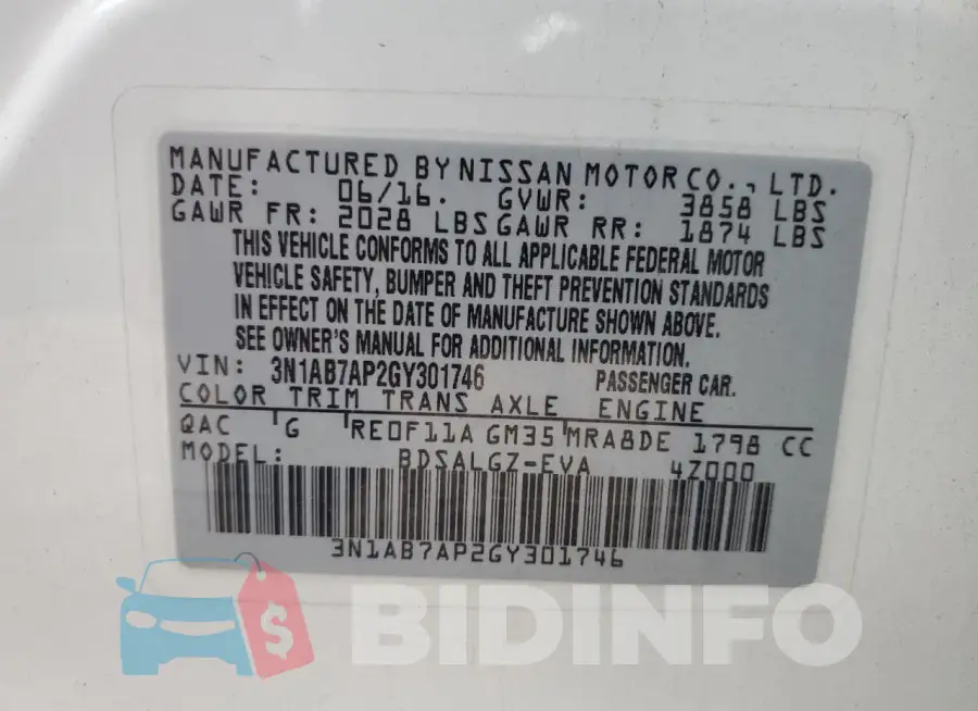 3N1AB7AP2GY301746 Photo# 12
