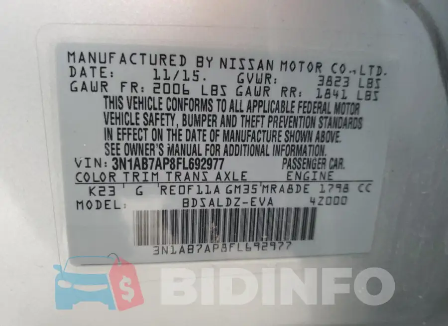 3N1AB7AP8FL692977 Photo# 12