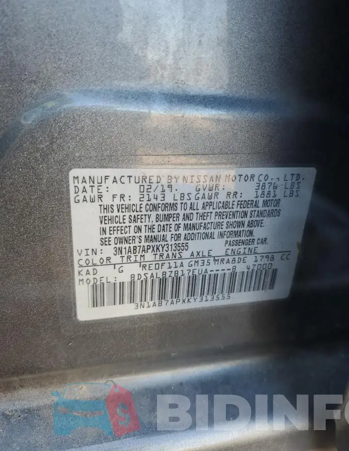3N1AB7APXKY313555 Photo# 13