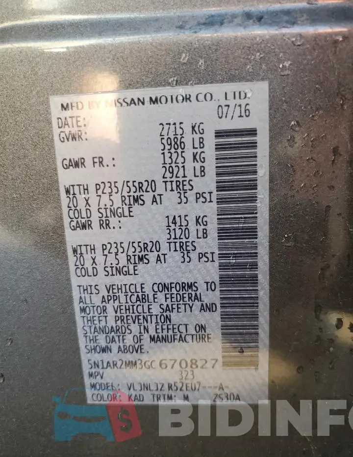 5N1AR2MM3GC670827 Photo# 13