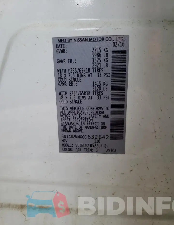 5N1AR2MMXGC632642 Photo# 12