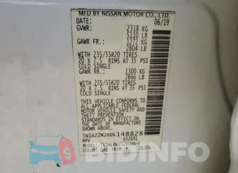 5N1AZ2MJXKN148828 Photo# 12