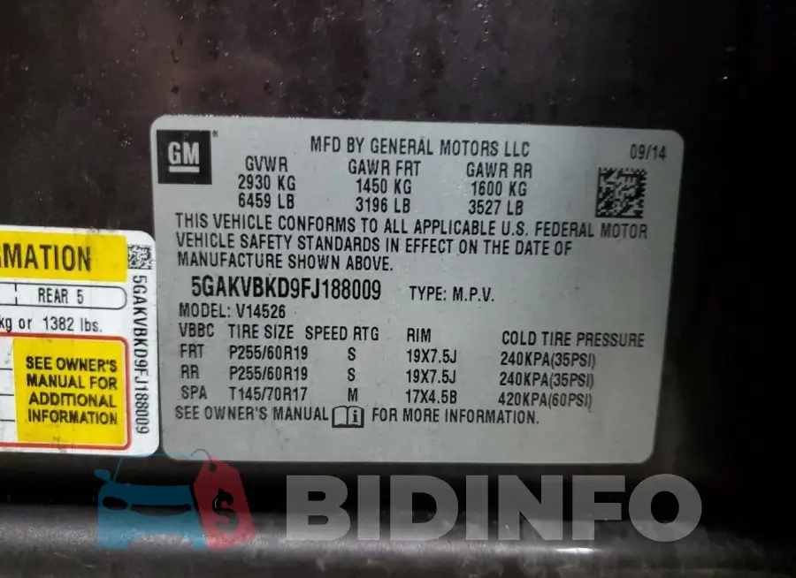 5GAKVBKD9FJ188009 Photo# 13