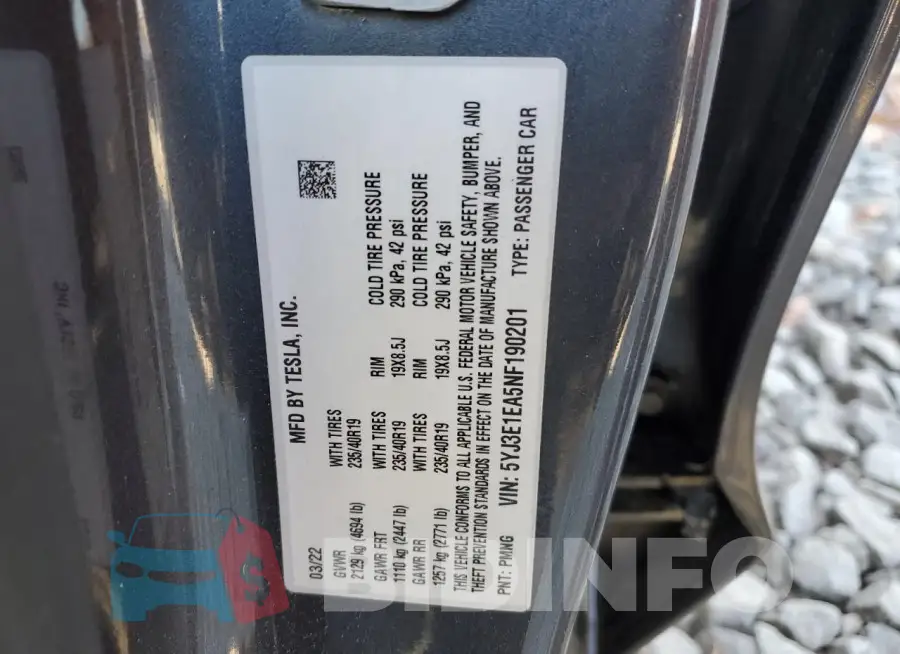 5YJ3E1EA5NF190201 Photo# 12