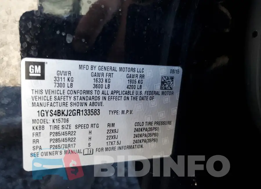 1GYS4BKJ2GR133583 Photo# 14