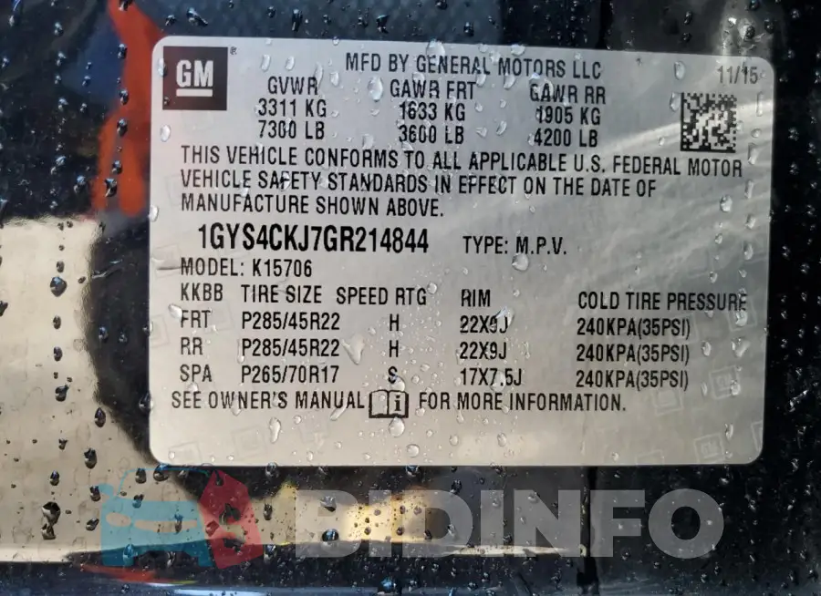 1GYS4CKJ7GR214844 Photo# 14