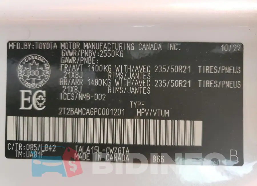 2T2BAMCA6PC001201 Photo# 14