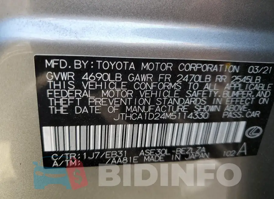 JTHCA1D24M5114330 Photo# 12