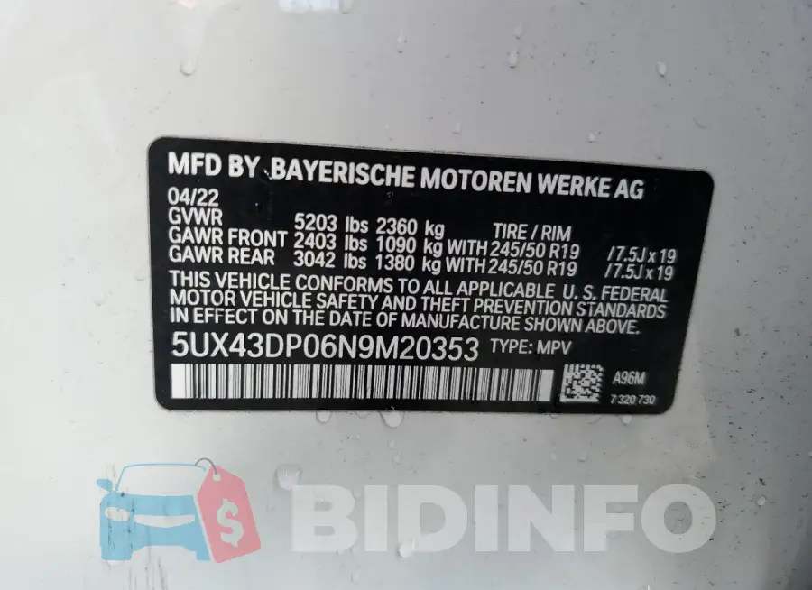 5UX43DP06N9M20353 Photo# 14