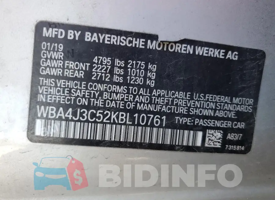 WBA4J3C52KBL10761 Photo# 12