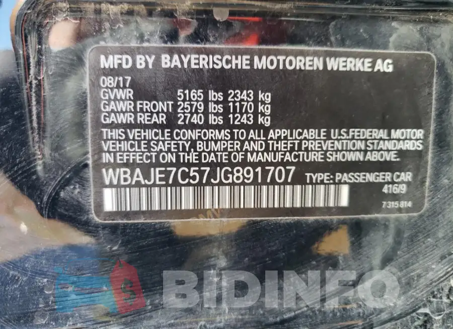 WBAJE7C57JG891707 Photo# 12