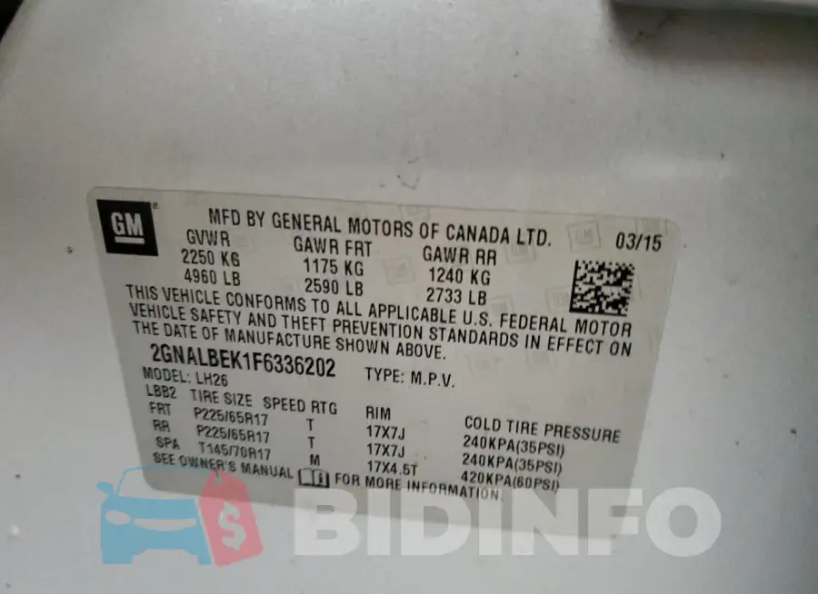 2GNALBEK1F6336202 Photo# 13