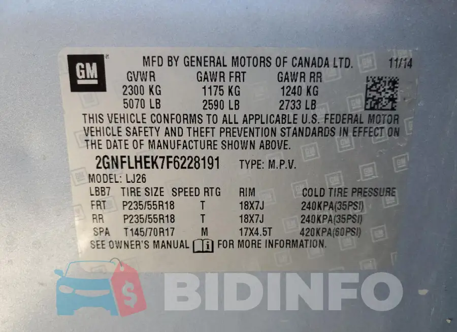 2GNFLHEK7F6228191 Photo# 13