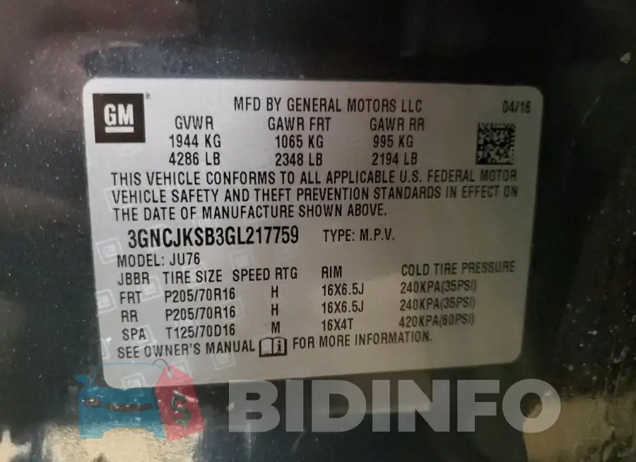 3GNCJKSB3GL217759 Photo# 13