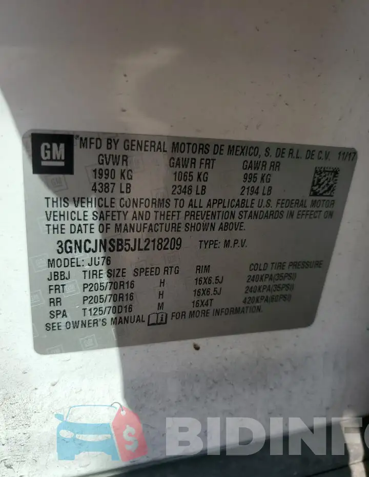 3GNCJNSB5JL218209 Photo# 13
