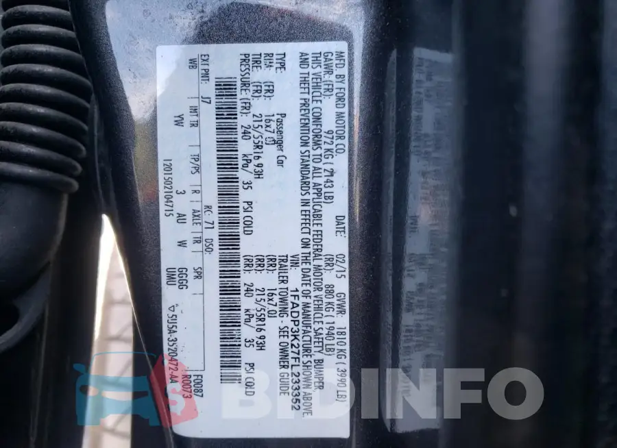 1FADP3K27FL233352 Photo# 13