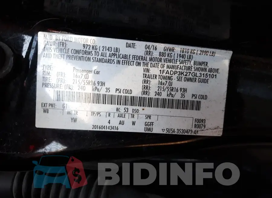 1FADP3K27GL315101 Photo# 12