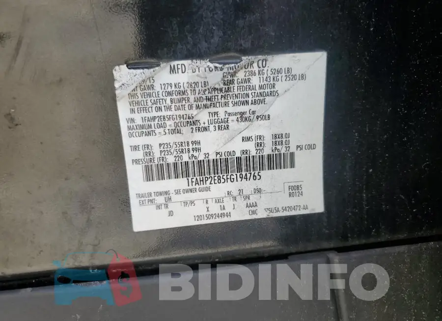 1FAHP2E85FG194765 Photo# 13