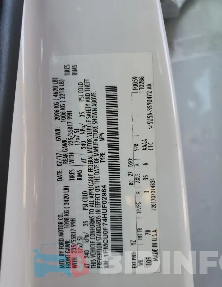 1FMCU0F74HUF02984 Photo# 13