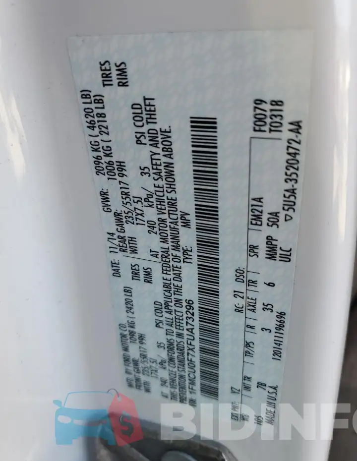 1FMCU0F7XFUA73296 Photo# 12