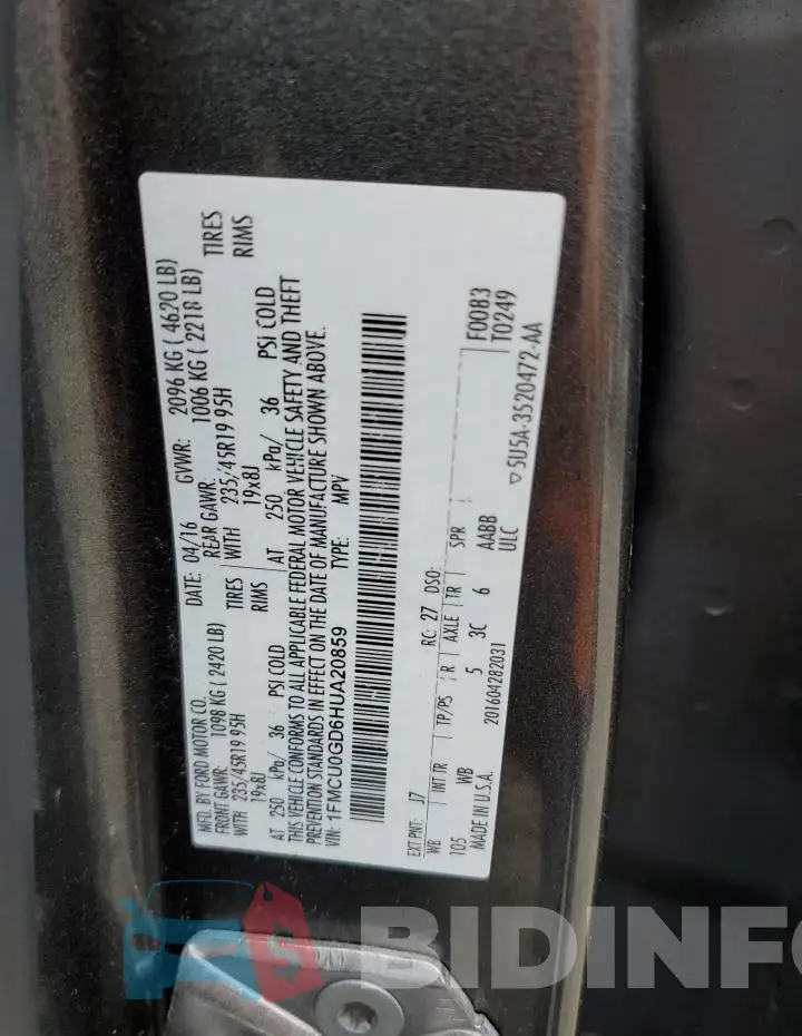 1FMCU0GD6HUA20859 Photo# 14