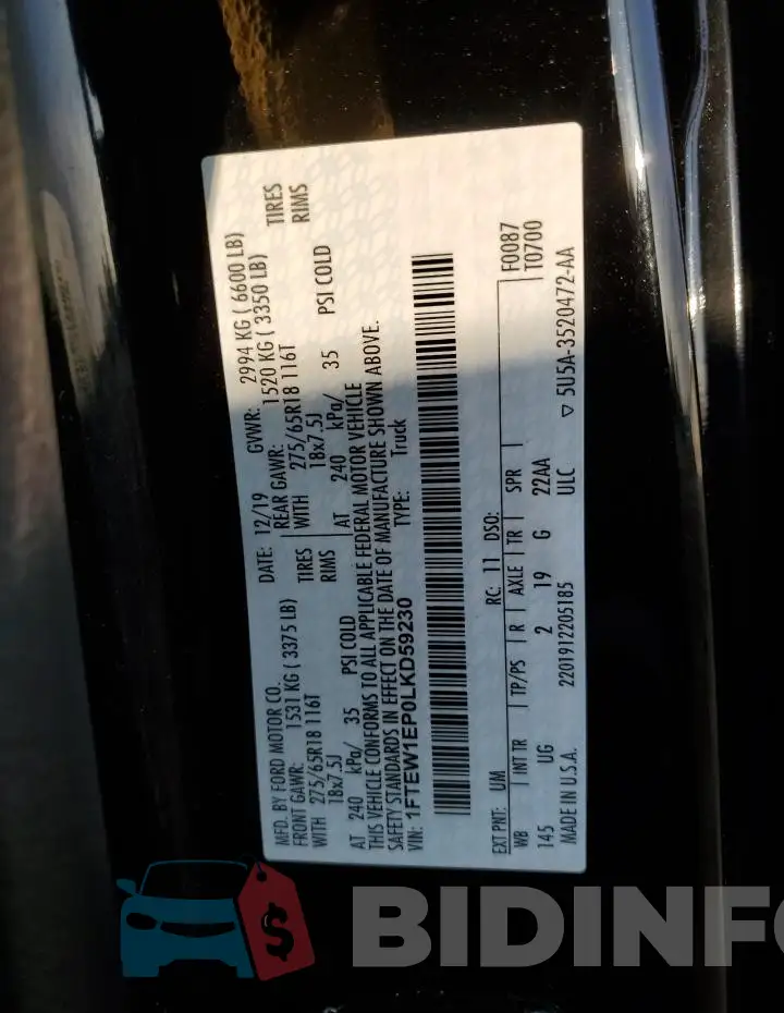1FTEW1EP0LKD59230 Photo# 12
