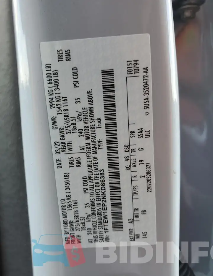 1FTEW1EP2NKD86383 Photo# 12