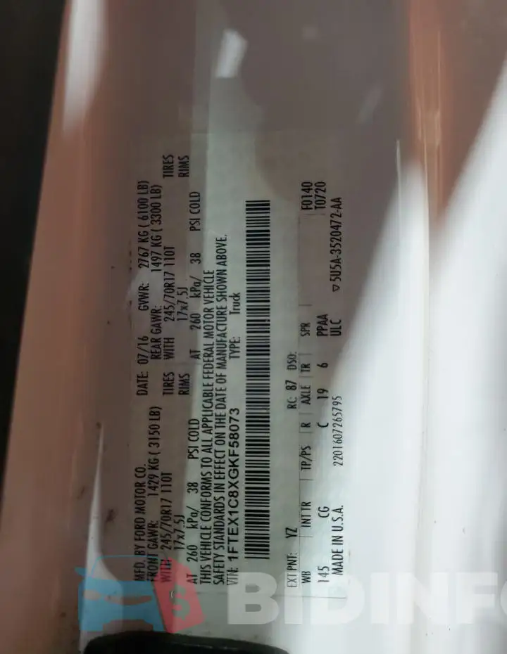 1FTEX1C8XGKF58073 Photo# 12