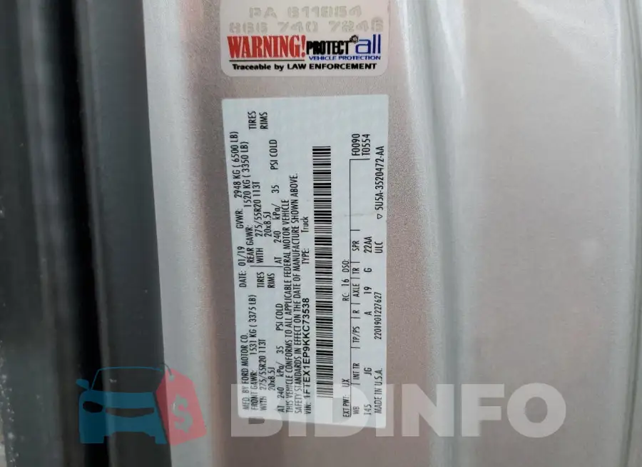 1FTEX1EP9KKC73538 Photo# 12