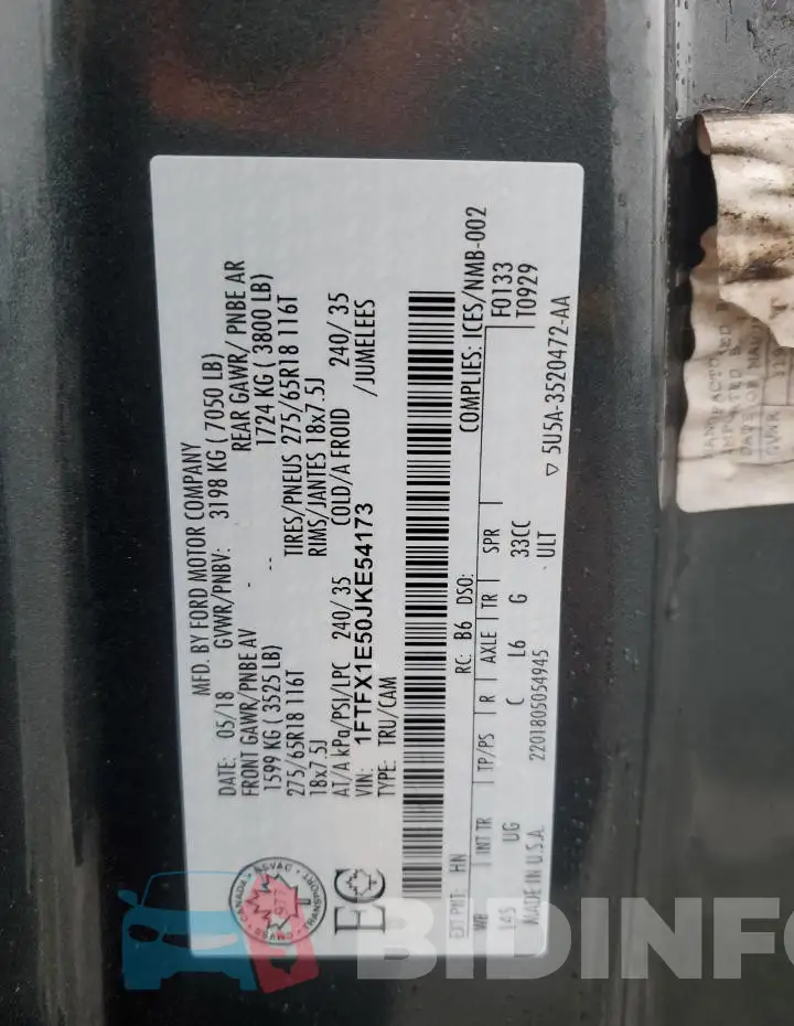 1FTFX1E50JKE54173 Photo# 13