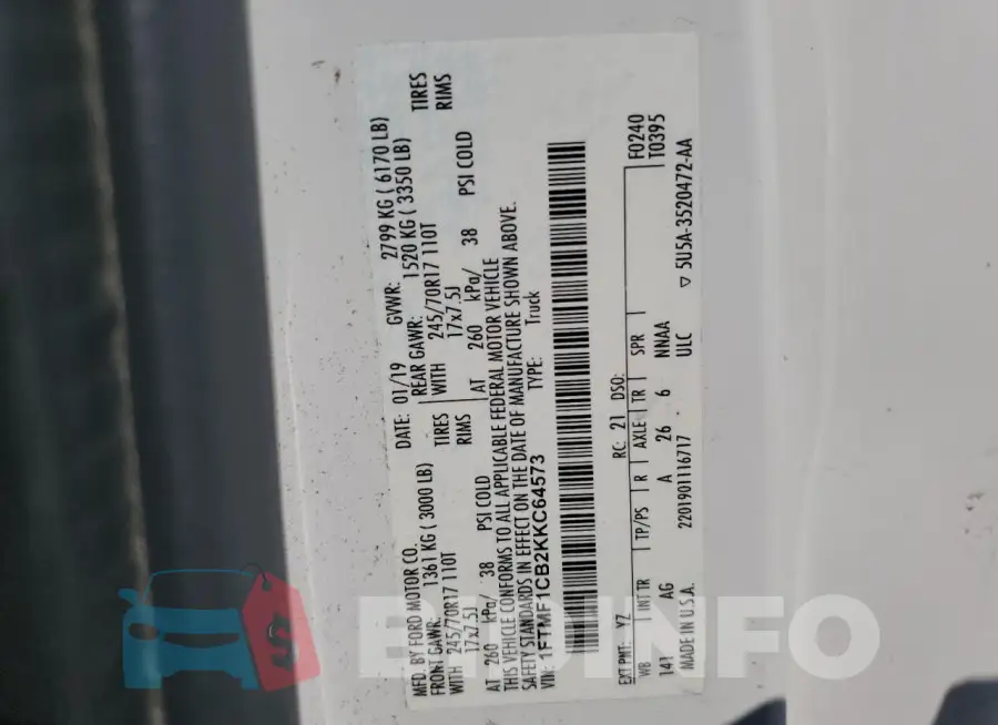 1FTMF1CB2KKC64573 Photo# 12