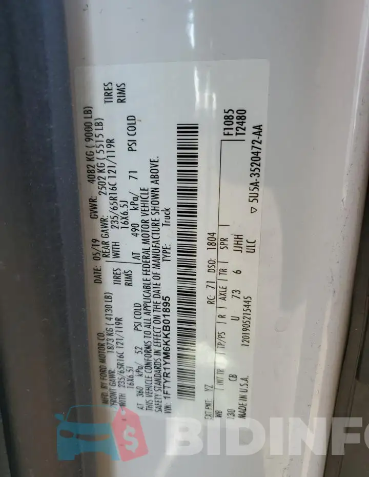 1FTYR1YM6KKB01895 Photo# 13