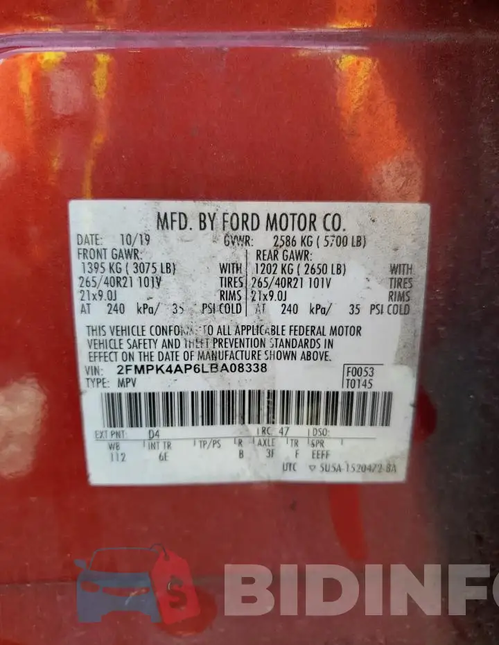 2FMPK4AP6LBA08338 Photo# 13