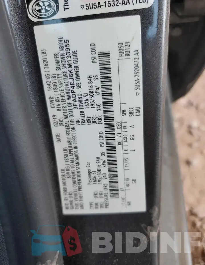 3FADP4EJ6KM133955 Photo# 12