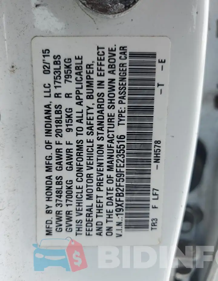 19XFB2F59FE235516 Photo# 12