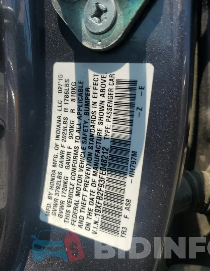 19XFB2F93FE048212 Photo# 12