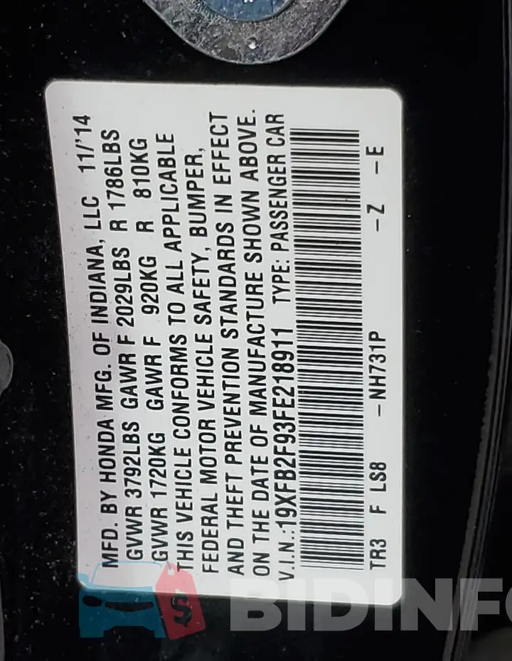 19XFB2F93FE218911 Photo# 12
