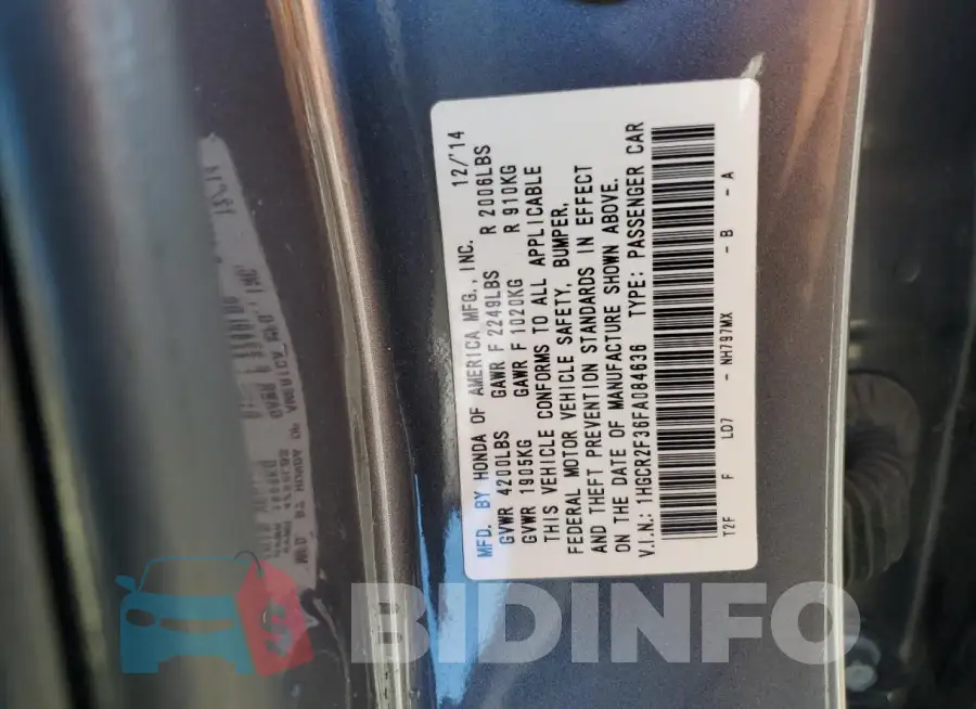 1HGCR2F36FA084636 Photo# 12