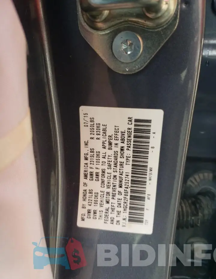 1HGCR2F86FA252741 Photo# 12