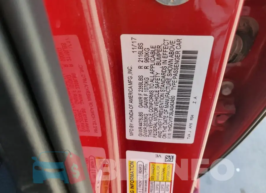 1HGCV1F39JA043450 Photo# 12