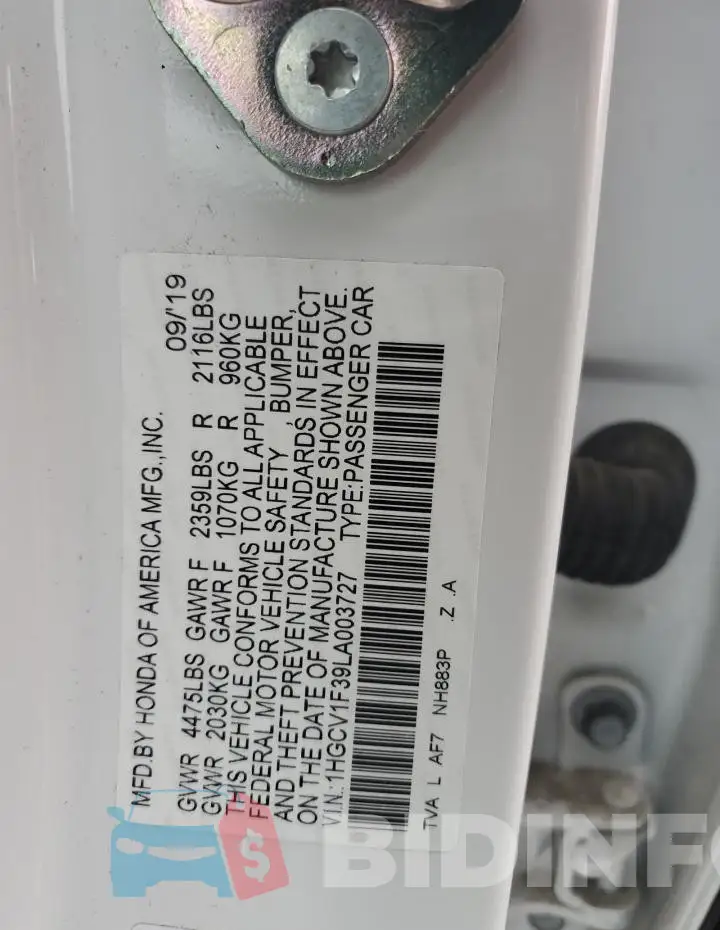 1HGCV1F39LA003727 Photo# 12