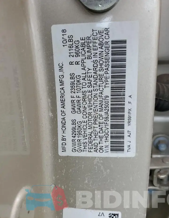 1HGCV1F59JA250079 Photo# 13