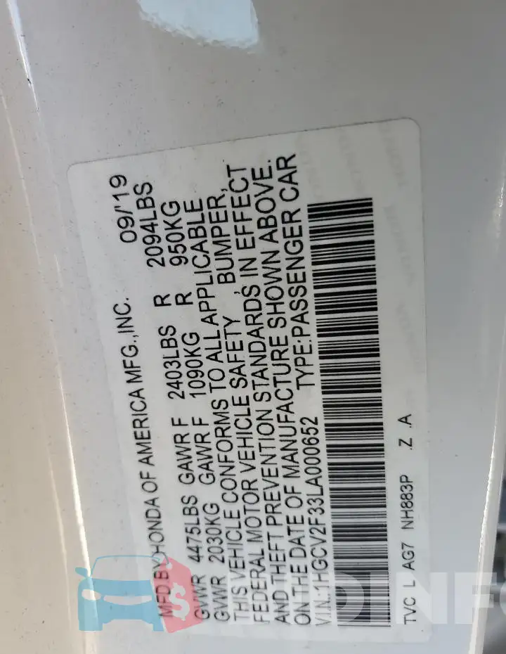 1HGCV2F33LA000652 Photo# 12