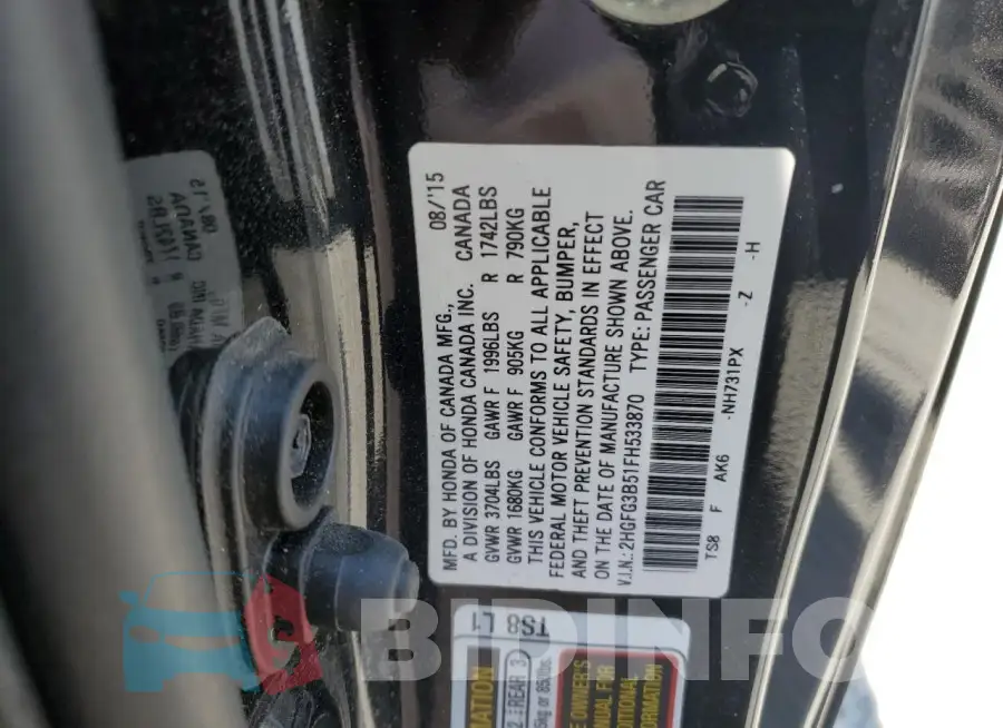 2HGFG3B51FH533870 Photo# 12