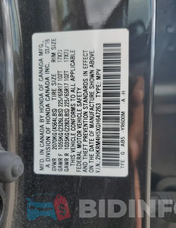 2HKRM4H5XGH647263 Photo# 13