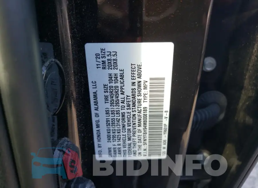 5FNYF8H94MB008189 Photo# 13