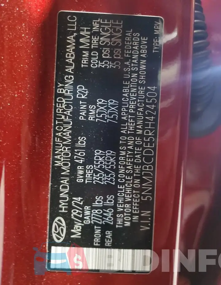 5NMJBCDE5RH424504 Photo# 13